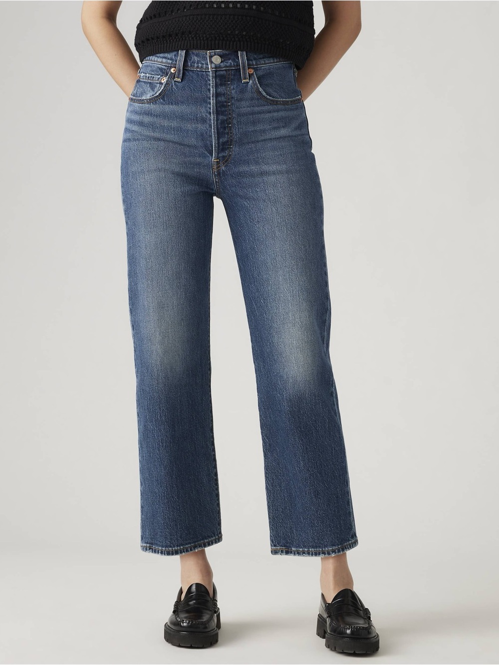 Levi's Ribcage Straight Ankle High-Rise Jeans in Dark Blue Wash 32 - Picture 11 of 13
